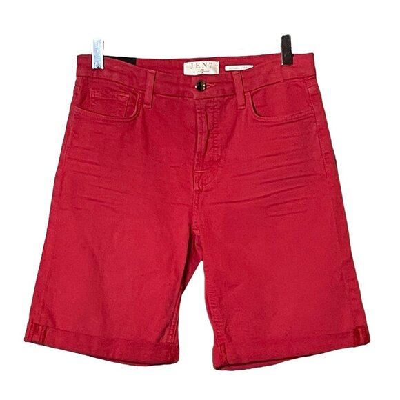 NWT Jen7 7 for All Mankind Denim Bermuda Shorts in Cardinal Red Sz. 6 - Picture 1 of 4